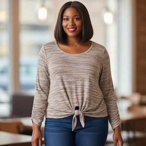 Sunday Marled Knit Knotted Front Top